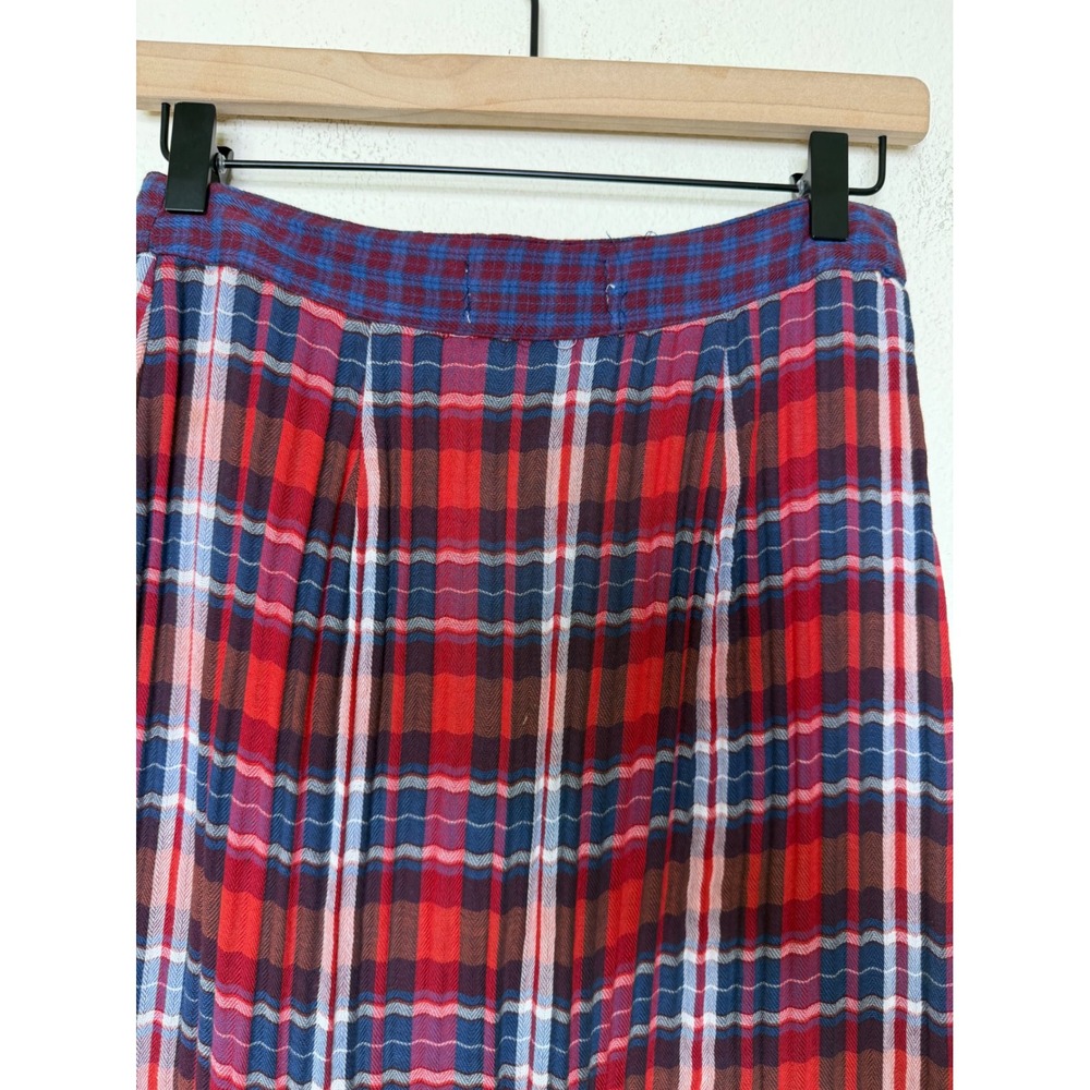 Urban Outfitters Jo Plaid Midi Skirt Red Blue Tartan Pencil S Grunge 90's Preppy - Picture 8 of 15
